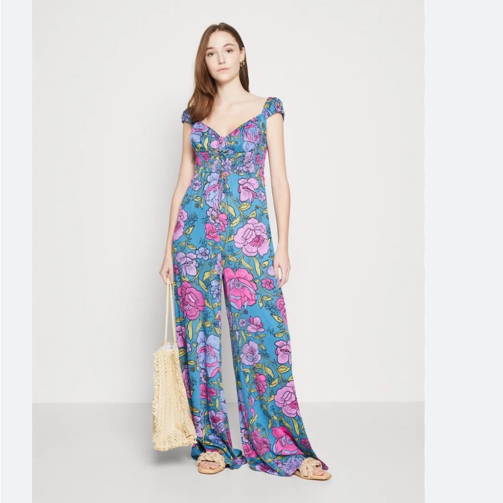 Free People Rolling Hills Jumpsuit Bluebell Floral XS  NWT
